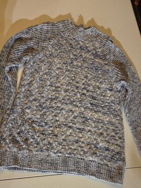 Women's Blue/white Marbled Cable Knit Sweater